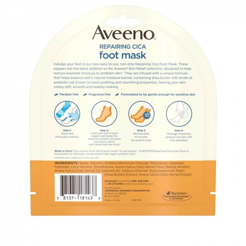 Aveeno - Máscara Hidratante para os Pés Cica com Aveia e Manteiga de Karité