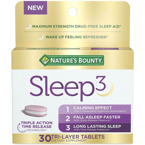 Nature's Bounty - Sleep3 - Melatonina 10mg em tripla camada com L-teanina e ervas noturnas - 30 Cápsulas