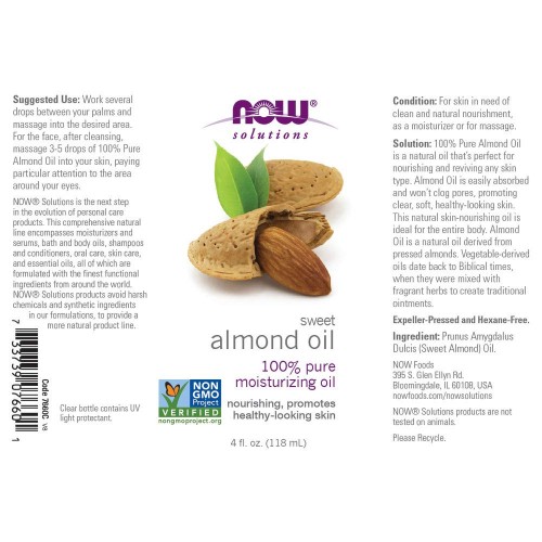 Now Solutions - Óleo de Amêndoas (Sweet Almond Oil) - 118mL