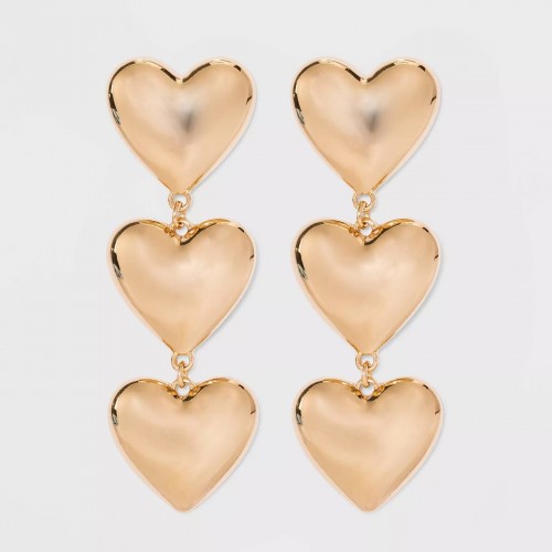 SUGARFIX by BaubleBar Stacked Heart Drop Earrings - Gold