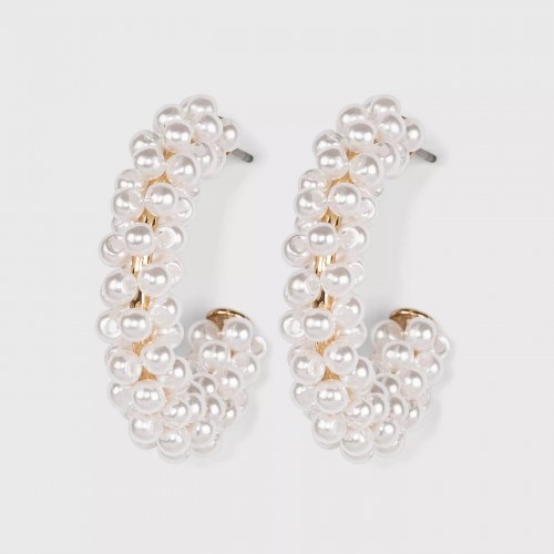 SUGARFIX by BaubleBar Pearl Embellished Hoop Earrings - White