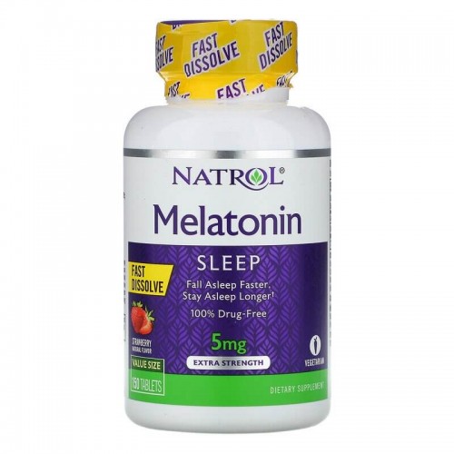Natrol - Melatonina 5mg, Dissolução rápida - Sabor Morango 150 Comprimidos