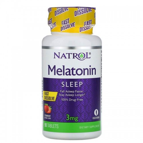 Natrol - Melatonina 3mg, Dissolução rápida - Sabor Morango 90 Comprimidos